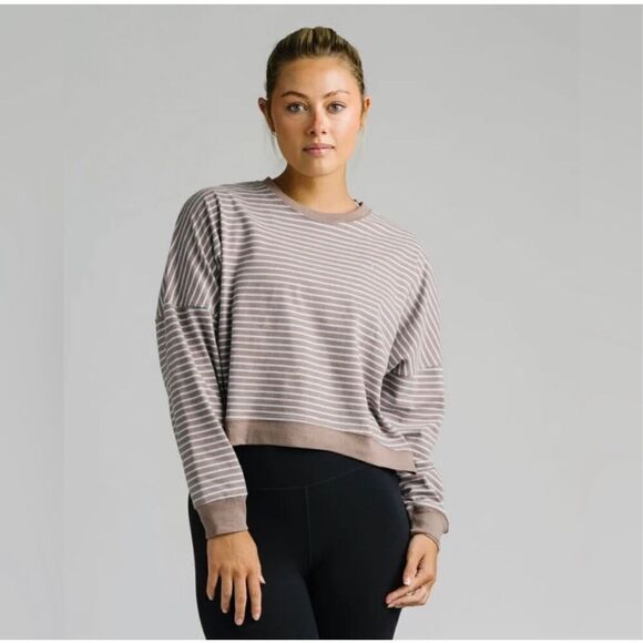 Zyia Dust Striped Cropped Crewneck Sweatshirt Large - Picture 1 of 5